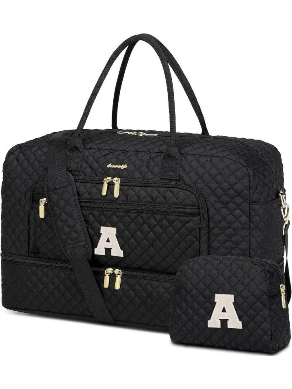 Personalized Black Travel Duffle Bag for Women - Weekender Tote with Shoe